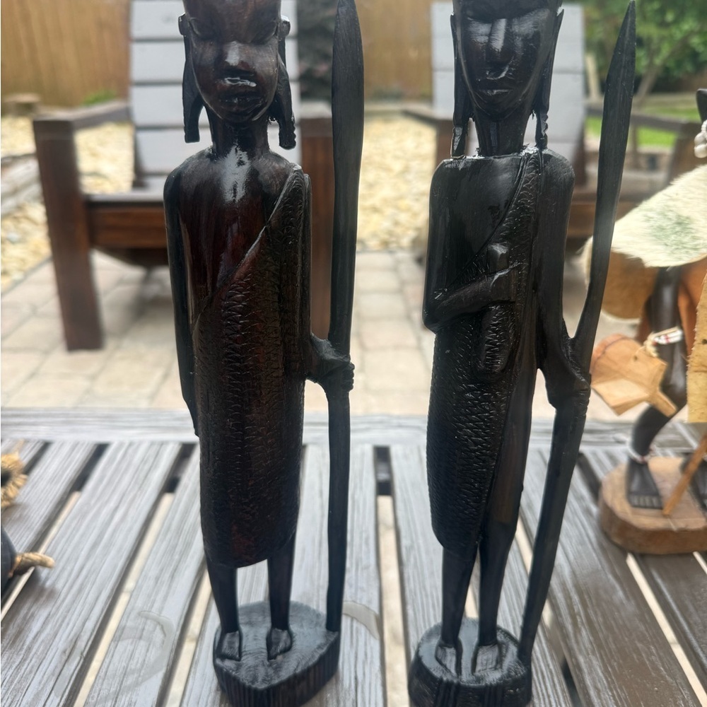 Makonde warriors handcraft Ebony Wooden Sculptures from Tanzania. sold as a pair